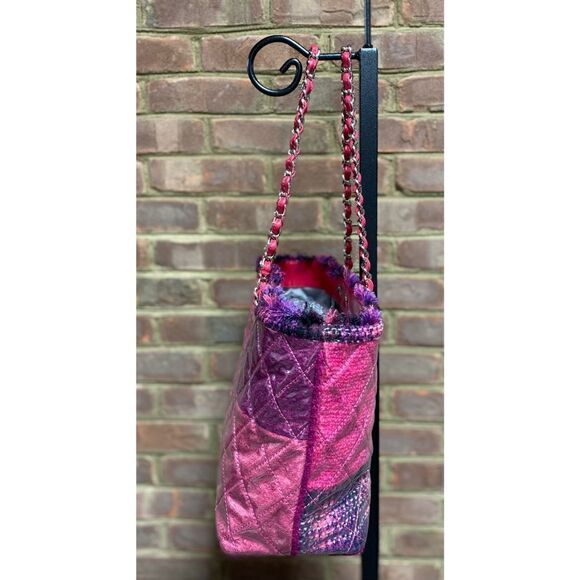 Chanel Authentic Pink Tweed Quilted Patchwork Vinyl Tote Bag - Picture 5 of 10